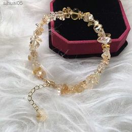Beaded Natural Citrine Gravel Bracelet Luxury Jewelry Adjustable Chain Irregular Quartz Crystal Stone Bracelets Jewelry for Women YQ240226