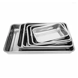 Plates 1PCS Stainless Steel Rectangular Deep Storage Tray Dinner Plate Oven Cake Baking Pan Bakeware Container Kitchen Accessory