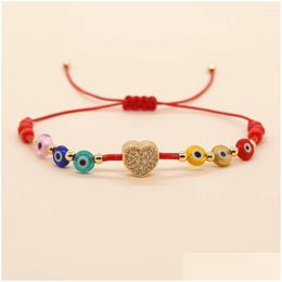 Chain Link Bracelets Fashionable European And American Style Mixed Color Glass Eyes With Love Red Rope Womens Weaving Bracelet Friend Otgvy