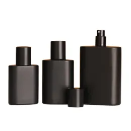 Bottle 8pcs Matte Black Glass Perfume Bottle 30ml 50ml 100ml Crimp Pump Atomizer Luruxy Flat Round Empty Mist Spray Fragrance Bottles