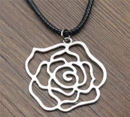 WYSIWYG 5 Pieces Leather Chain Necklaces Pendants Choker Collar Male Necklace Fashion Hollow Rose Flowers 37x36mm N6B140086561680