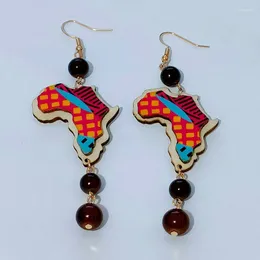 Dangle Earrings Nature Black Queen Wood Africa Map Colourful Drop Vintage Party African Afro Jewellery Wooden DIY Club Gift