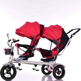 Wholesale- Twins brand Stroller Child Stroller Seats Baby Tricycle for Folding Three Wheels Twins Tricycle Pushchairs designer High quality material Luxury