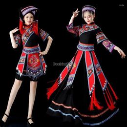 Stage Wear 2024 Chinese Traditional Ethnic Minorities Style Costume Set Female Miao Zu Skirt Dance Performance