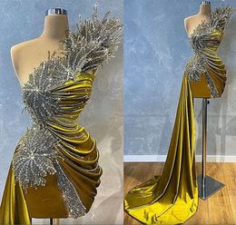 2024 Plus Size Arabic Aso Ebi Luxurious Stylish Sexy Prom Dresses Lace Beaded One Shoulder Evening Formal Party Second Reception Gowns Dress ZJ664