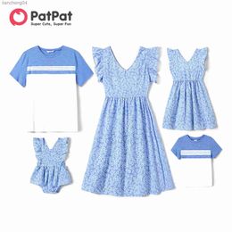 Family Matching Outfits Pa Family Matching Outfits Allover Floral Print Ruffle-sleeve Dresses and Striped Colorblock T-shirts Sets