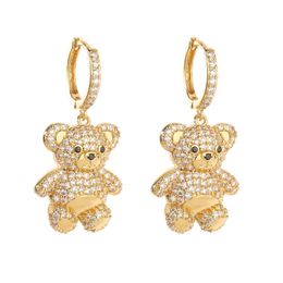 Stud Womens earrings plated with 18k gold Coloured crystal zircon cartoon teddy bear earrings fashionable Jewellery holiday gift J240226