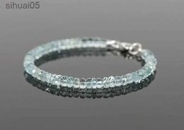 Beaded Aquamarine Bracelet March Birthstone Delicate Jewelry Handmade Gemstone Jewelry YQ240226