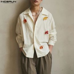 Men Shirt Flower Patchwork Lapel Long Sleeve Streetwear Loose Clothing Korean Style Fashion Causal Shirts S5XL INCERUN 240223