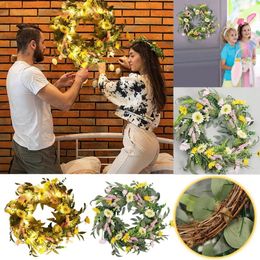 Decorative Flowers Easter Daisy Olive Leaf Vine Wreath Flower Luminous Home Decoration Wall Hanging Door