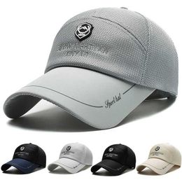 Ball Caps Summer Mens Mesh Breathable Baseball Hat Mens and Womens Letter Embroidered Foot Hat Adjustable Button Chest Sun Visor Hat J240226