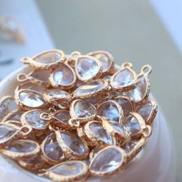 Back Real Gold Plated Copper Zircon 7x10mm Water Drop Charms Necklace Earring Pendants Diy Findings Jewellery Making Accessories