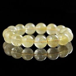 High Quality 6 8 10mm Gold Crystal Beads Bracelets Bangles Natural Stone Quartz Rutilated Bracelets Elastic Stretch Bracelet Men269U