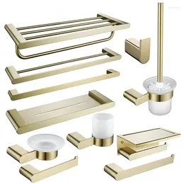 Bath Accessory Set Stainless Steel Bathroom Hardware Accessories Wall Mounted Towel Bar Glass Shelf Toothbrush Holder Brushed Gold