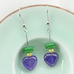 Dangle Earrings 12mm Heart Shape Purple Jades Chalcedony Drop With Abacus Green Resin Beads DIY Jewellery Making Design Women Girls Gift