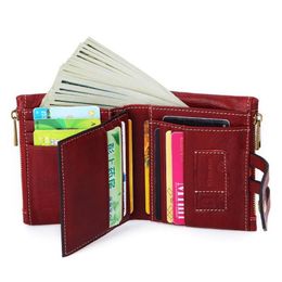 Wallets 2021 Genuine Leather Women Wallet Slim Coin Purse Female Small Double Zipper Rfid Walet Card Id Hold For Girl Money Bag De309R