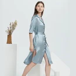 Women's Sleepwear Baby Blue 19mm Silk Sleeping Dresses Women Nightgown 2024 Summer Long Casual Sexy Office Work Daily Dress Plus Size Loose