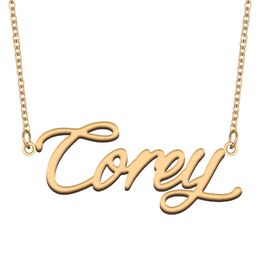 Corey namn halsband anpassad typskylt hänge för kvinnor flickor födelsedag gåva barn bästa vänner smycken 18k guld pläterat rostfritt stål