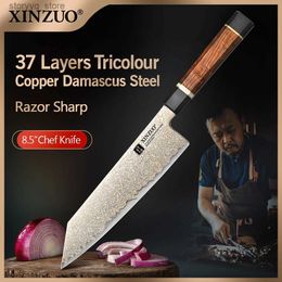 Kitchen Knives XINZUO 8.5 Chef Knife 37 Layers Tricolour Copper Damascus Steel Kitchen Knife Household Sharp High-end Cooking Tools Gift Q240226