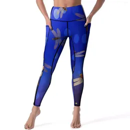 Active Pants Blue Dragonfly Yoga Female Gradient Pirnt Leggings High Waist Novelty Legging Quick-Dry Design Fitness Sport