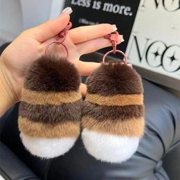 Keychains Fashion Cute Toy Furry Genuine Fur Charm Chain Lanyard Pendant Raccoon Strip Colours Tail Real Rex Hang Keychain