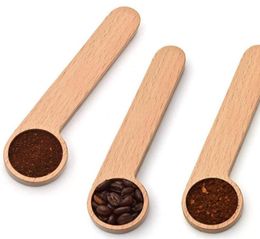 Wood Coffee Scoop Spoon With Bag Clip Tablespoon Solid Beech Measuring Tea Bean Spoons Gift DH50122161300