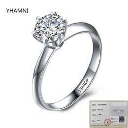 With Certificate Luxury Solitaire 2 0ct Zirconia Diamond Ring 925 Solid Silver 18K White Gold Wedding Rings for Women CR168212S