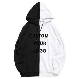 Sweatshirts Custom Your Logo Men Women Hoodies Hood Half Black Half White Cool Plain Long Sleeve Hoodie Couple Patchwork Sweatshirt Male