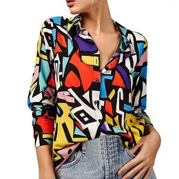 Women's Blouses Fashion Print Women Shirt Harajuku Loose Long Sleeve Lapel Casual Clothes For Large Size Blouse Korean Single Breasted Top