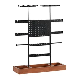 Jewelry Pouches Jewellery Stand With Wooden Base Height Adjustable Organiser Metal Holder Display Tower