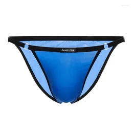 Underpants 2PCS Breathable Ice Silk Men Briefs Adjustable Transparent Seamless Ultra-thin Low Waist Sexy Panties Underwear