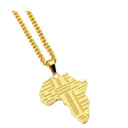 Trendy Gold Plated Africa Map Pendant Necklace With 75cm Cuban Chain Hip Hop Jewellery Men Women Bijouterie With Gift Box283O