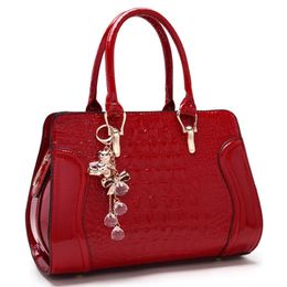 Womens handbags purse casual fashion totes bags bridal wedding solid color portable crocodile pattern patent leather lady bag203q