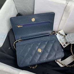 Top Quality Designer Shoulder Bag Chain Strap Handbag Plaid Purses Double Letter Solid Buckle Sheepskin Caviar Pattern W