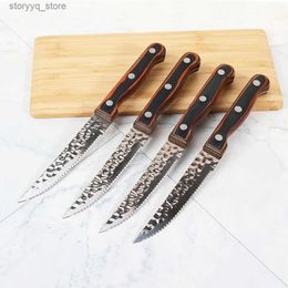 Kitchen Knives Jaswehome Steak Knife Stainless Steel Dinner Steak Knives Hammered Forge Sharp Blade Pakka Wood Handle Table Kitchen Tools Q240226