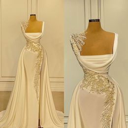 Gowns Graceful Bridal Pearls Beaded Mermaid Wedding Dress Sleeveless Custom Made Side Split Bride Dresses Vestido De Novia es