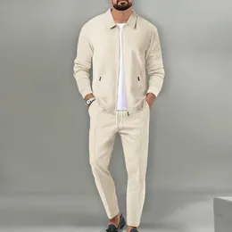 Men's Tracksuits Solid Colour Lapel Zip Open And Close Coat With Double Side Hidden Pocket Tuxedo For Men Suites Mens One Button