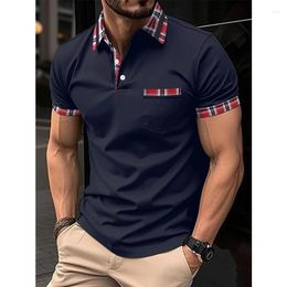 Men's Polos Summer Men Casual Short-Sleeved Polo Shirt Fashion Pocket Lapel Clothing Patchwork Color For Tees Tops