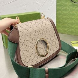 Women Crossbody Bag Flap Handbag Lady Messenger Purse Circular Interlocking Striped Wide Shoulder Strap Internal Zipper Classic Le258G