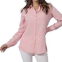 Women's Blouses Solid All Match Women Shirt Vintage Long Sleeve Button-up Slim Female Spring Autum Chic Tops Simple Casual Clothes