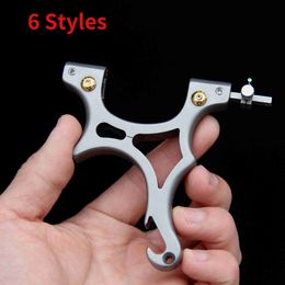 Hunting Slingshots Titanium Alloy Slingshot Crooked Handle Clip Ball Clip Free Flat Leather Catapult Bow Manual Portable Pocket Slingshot Catapult YQ240226