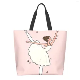 Shopping Bags Dancing Girl Canvas Tote Bag School Large Capacity Grocery Lightweight Reusable Convenient Shoulder