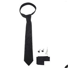 Dangle Chandelier Earrings Men Polyester Silk Tie Suit Simple Pattern Necktie Kerchief Sleeve Button Clamp Formal Dress Business Drop Otpop