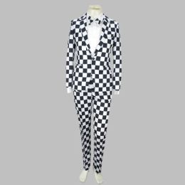 Suits Men Clothes Striped Blazers Pants Bow Tie 3pcs/Set Male Singer Suit Clown Costume Magic Stage Show Plaid Wedding Dresses For Men