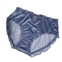 Women's Panties Satin Large Size High Quality Sexy Lace Thin Transparent Mesh Waist Underwear Women Briefs Plus