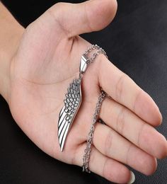 Angel Wings Pendant Necklace Eagle Wing Feather Stainless Steel Mens Womens Necklaces Designer Hip Hop Jewelry4351009