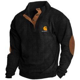 Men's Hoodies Sweatshirts Men's Hoodie Corduroy Pullover Henry Men's Casual Long-sleeved T-shirt T240226