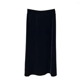 Skirts Straight Skirt Soft Elastic Waist Women's Maxi With Split Hem Solid Colour Style Breathable Loose Ankle Length