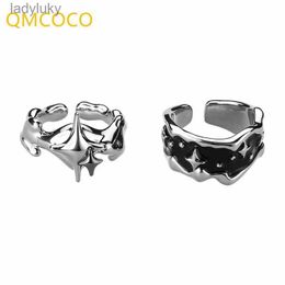 Solitaire Ring QMCOCO Silver Color Stars Irregular Women Punk Ring New Fashion Creative Geometric Hip Hop Jewelry Party Gift 240226