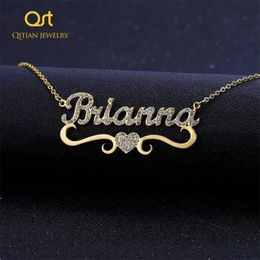 Heart With Personalised Name Necklace For Women Custom Gold Stainless Steel BlingBling Pendant Personalise ICED OUT NECKLACE 22011232Q